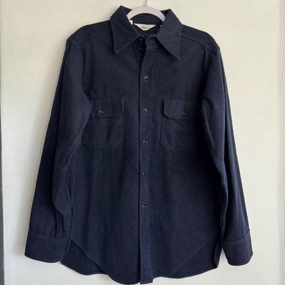 Vintage Woolrich 70s Men’s‎ Blue Flannel Button Down Style 1575 Size 16 Neck M/L - Picture 1 of 5